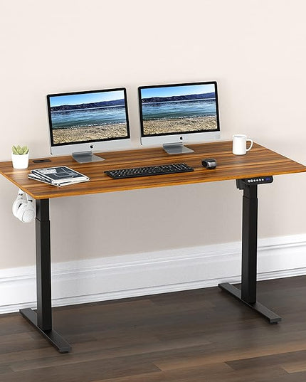 SHW 55-Inch Large Electric Height Adjustable Standing Desk, 55 x 28 Inches, Walnut - LeafyLoom