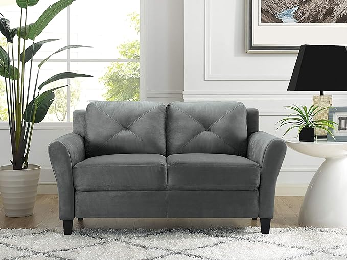 Lifestyle Solutions Harrington Loveseat, 57.9" W x 31.5" D x 32.7" H, Dark Grey - LeafyLoom