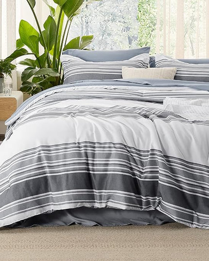 Bedsure Bed in a Bag King 7 Pieces - Striped Beddding sets, King Comforter Sets with Comforter, Fitted Sheet, Flat Sheet, Pillowcase & Shams - LeafyLoom