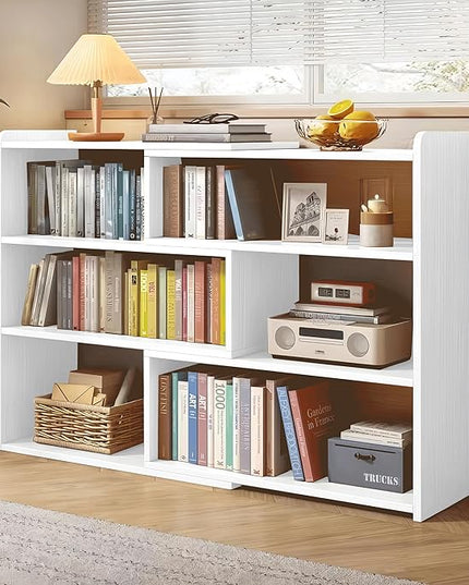 4-Tier Wooden Bookshelf, Expandable 25-47 inch Wide Bookcase, Modern Freestanding Bookcas for Small Space or Corner (White) - LeafyLoom