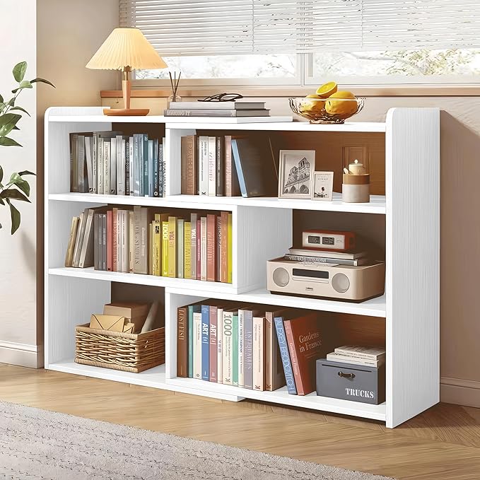 4-Tier Wooden Bookshelf, Expandable 25-47 inch Wide Bookcase, Modern Freestanding Bookcas for Small Space or Corner (White) - LeafyLoom
