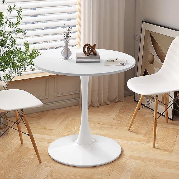 NicBex Dining Table Contemporary Kitchen Table Farmhouse Rustic 32" Round Dining Table with Round MDF Table Top, Metal Base Dining Table, End Table Leisure Coffee Table, White - LeafyLoom