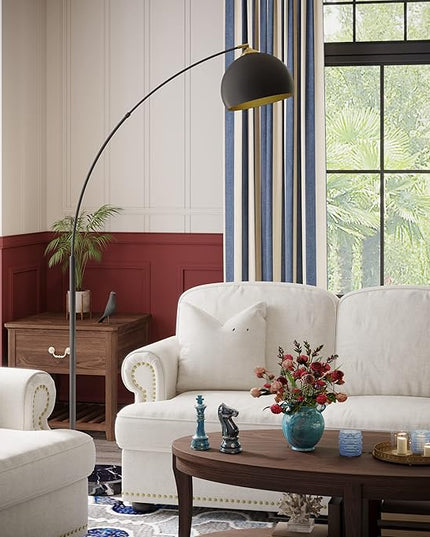 GETINLIGHT 66" Modern Black Metal Arc Floor Lamp with Inner Gold Metal Shade and Black Marble Base, LED Bulb Included, IN-0806-1-BK - LeafyLoom