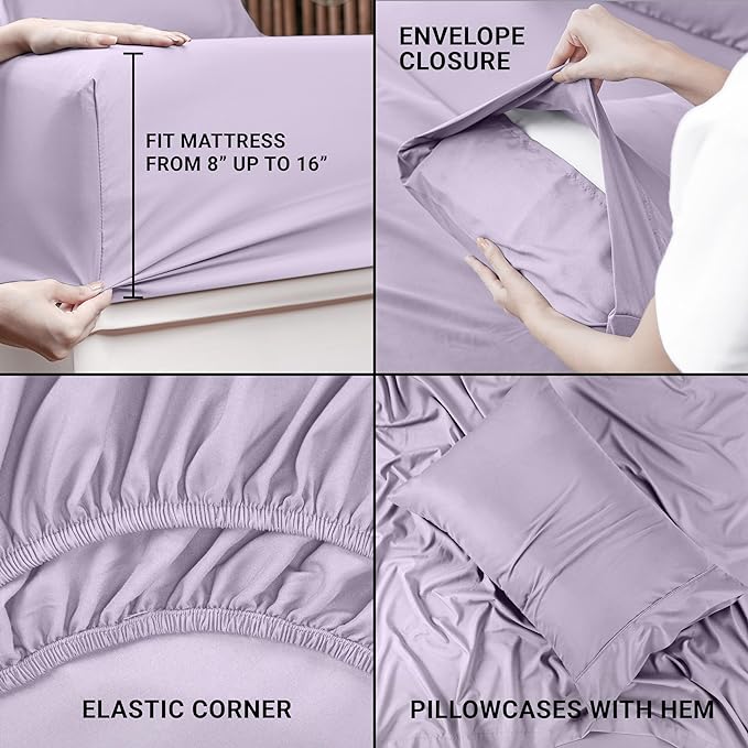 Utopia Bedding Twin Bed Sheets Set - 3 Piece Bedding - Brushed Microfiber - Shrinkage and Fade Resistant - Easy Care (Twin, Lavender) - LeafyLoom
