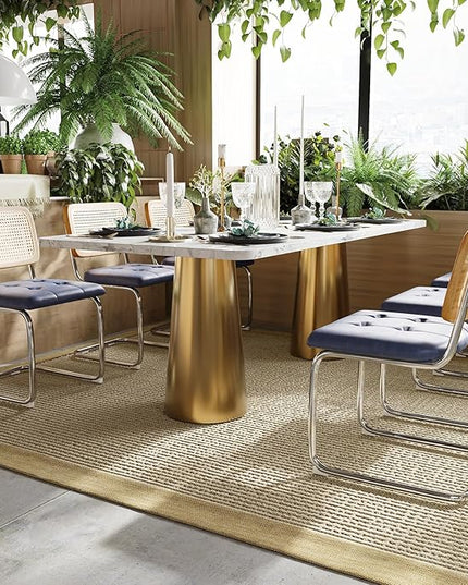 Farini Kitchen Dining Chairs Set of 2,Mid-Century Modern Chair Armless Mesh Backrest Cane Rattan Chairs for Home Dining Room(Royal Blue,PU Leather) - LeafyLoom