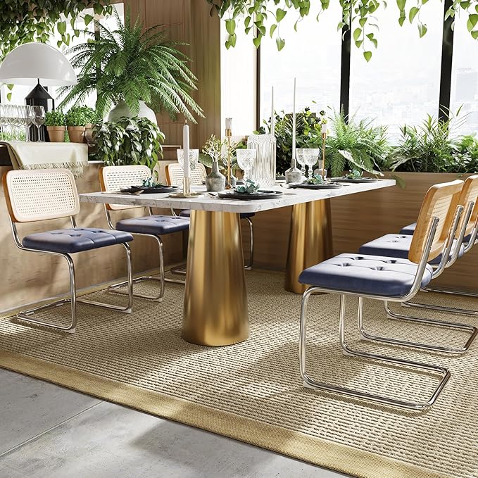 Farini Kitchen Dining Chairs Set of 2,Mid-Century Modern Chair Armless Mesh Backrest Cane Rattan Chairs for Home Dining Room(Royal Blue,PU Leather) - LeafyLoom