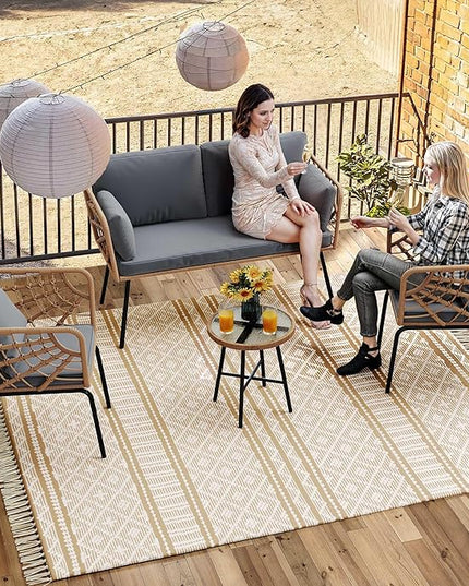 YITAHOME Wicker Outdoor Loveseat, All-Weather Patio Sofa for Balcony, Backyard, Pool, Porch, Deck, Outdoor Sectional Furniture Set with Table & Cushions - Grey - LeafyLoom