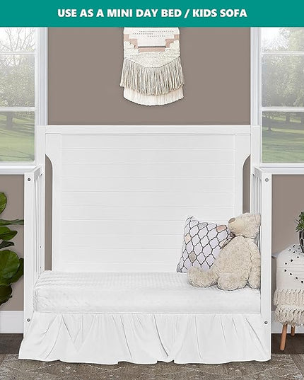 Bellport 4 in 1 Convertible Mini/Portable Crib In White, Non-Toxic Finish, Made of Sustainable New Zealand Pinewood, With 3 Mattress Height Settings - LeafyLoom