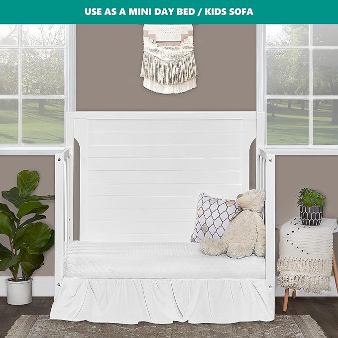 Bellport 4 in 1 Convertible Mini/Portable Crib In White, Non-Toxic Finish, Made of Sustainable New Zealand Pinewood, With 3 Mattress Height Settings - LeafyLoom