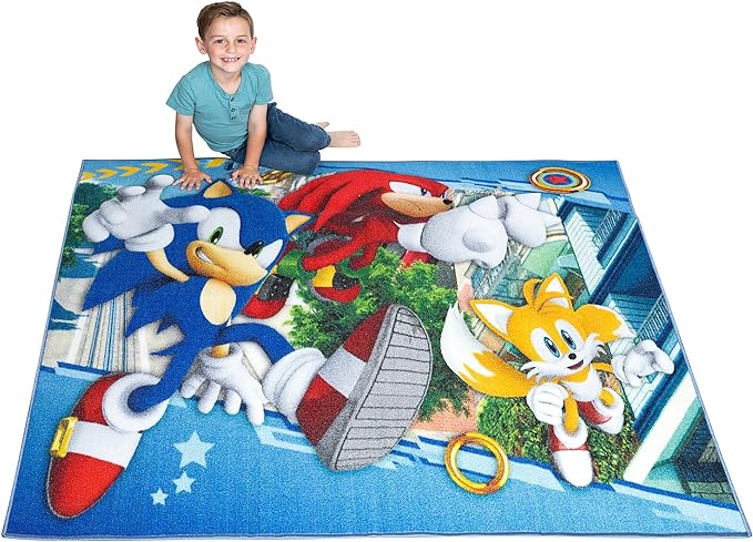 Franco Kids Room Non Slip Area Rug, 69 in x 52 in, Sonic The Hedgehog, Anime - LeafyLoom