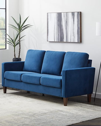 Edenbrook Archer Upholstered Couch – Couches for Living Room – Blue Velvet Couch - Living Room Furniture - Small Couch - Seats Three - Straight Arm Modern Couch - LeafyLoom