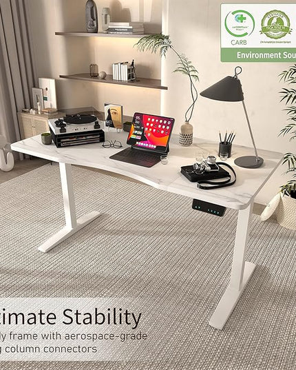 Monomi Height Adjustable Electric Standing Desk, 55 x 28 Inches Stand up Desk, Sit Stand Home Office Computer Desk(White Frame+Marble White Top) - LeafyLoom