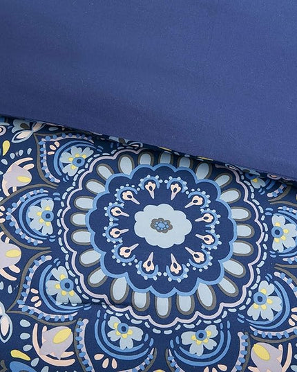 Comfort Spaces Girls Bed in A Bag Floral Comforter Set College Dorm Room Essentials, Complete Dormitory Bedroom Pack And Sheet with 2 Side Pocket Includes Extra Pillowcase Sets, Twin, Medallion Blue - LeafyLoom