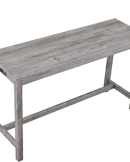 4 Piece Bar Dining Set with Power Outlet, Industrial Solid Wood Breakfast w/ 3 Upholstered Stools, Modern Bistro Table & Chairs Furniture for Kitchen, Living Room, Apartment, Light Gray - LeafyLoom