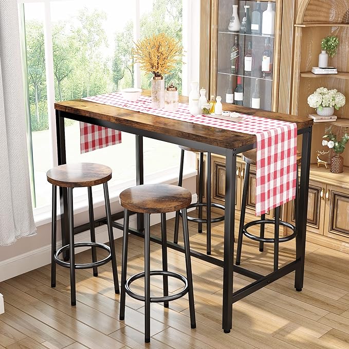 DKLGG Dinner Table Set for 4, Modern Kitchen Table and Chairs for 4 Wooden Top and Adjustable Metal Legs, Small Dining Room Table Set 5 Pieces Compact Design for Small Space - LeafyLoom