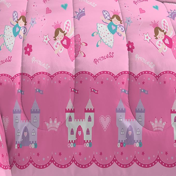 Dream Factory Magical Princess Ultra Soft Microfiber Girls Comforter Set, Pink, Twin - LeafyLoom