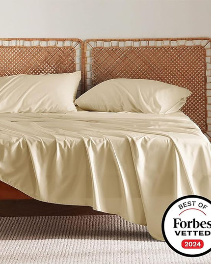 Bedsure California King Sheet Sets, Cooling Sheets, Rayon Derived from Bamboo, Deep Pocket Up to 16", Breathable & Soft Bed Sheets, Hotel Luxury Silky Bedding Sheets & Pillowcases, Alabaster Gleam - LeafyLoom