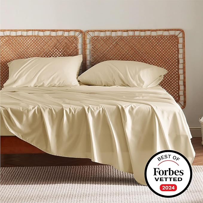 Bedsure California King Sheet Sets, Cooling Sheets, Rayon Derived from Bamboo, Deep Pocket Up to 16", Breathable & Soft Bed Sheets, Hotel Luxury Silky Bedding Sheets & Pillowcases, Alabaster Gleam - LeafyLoom