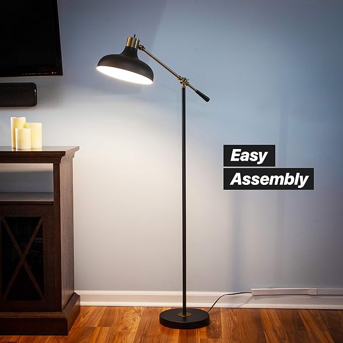 Brightech Wyatt LED Floor Lamp, Industrial Floor Lamp for Living Rooms & Offices – Charming Farmhouse Floor Lamp, Adjustable Head Standing Lamp for Bedroom Reading, Stunning Living Room Decor - LeafyLoom