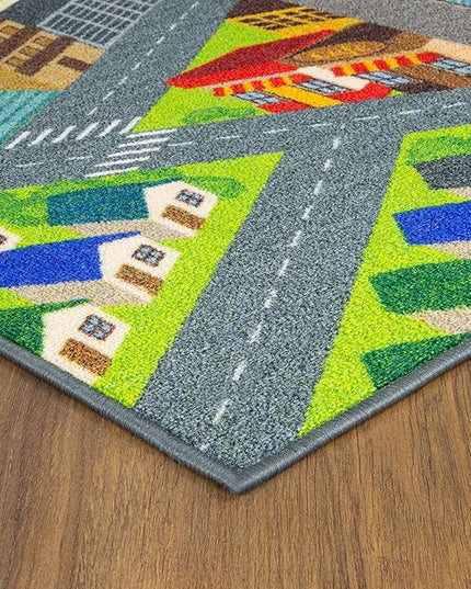 KC CUBS Road Play Map City Car Vehicle Traffic Educational Learning & Fun Game Area Non Slip Boy & Girl Kids Rug Carpet for Children Bedroom, Toddler Classroom & Baby Playroom Mat, Playtime Activity - LeafyLoom