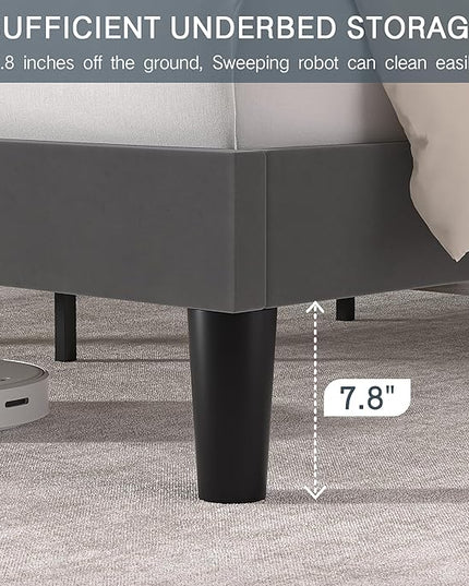 VECELO Queen Size Platform Bed Frame with Height Adjustable Upholstered Headboard, Modern Mattress Foundation,Strong Wood Slat Support, No Box Spring Needed, Easy Assembly - LeafyLoom