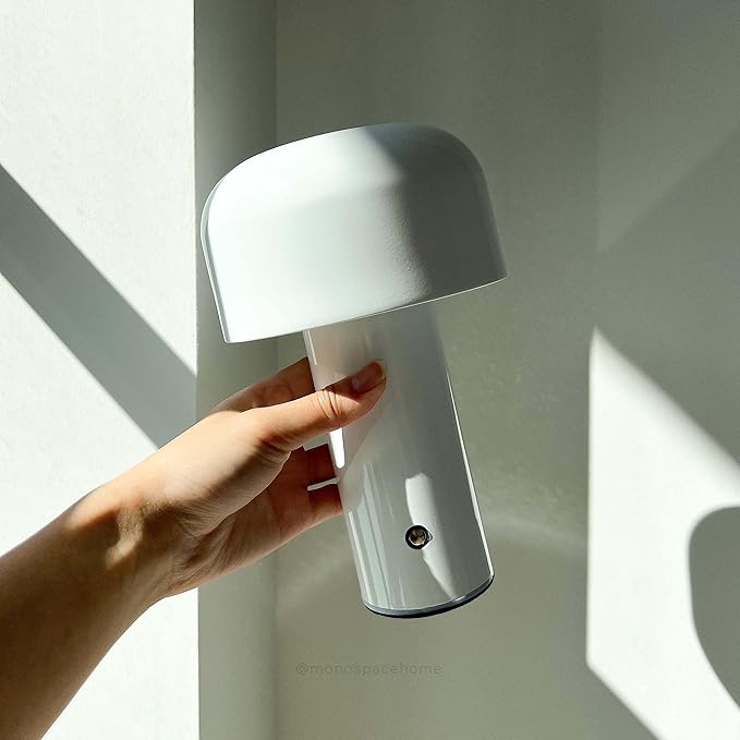Monospace Mushroom Lamp | Minimalist Lamp (White) | Modern Metal Table Lamp | LED Bedside Lamp | 3 Color Settings - LeafyLoom