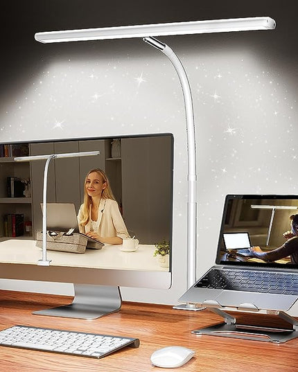 LED Desk Lamp for Office Home, Eye-Caring Desk Light with Stepless Dimming Adjustable Flexible Gooseneck, 10W USB Adapter Desk Lamp with Clamp for Reading, Study, Workbench (White) - LeafyLoom