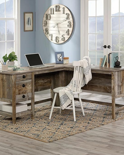 Sauder Cottage Road L-Desk, L: 65.12" x W: 58.66" x H: 29.76", Rustic Cedar finish - LeafyLoom