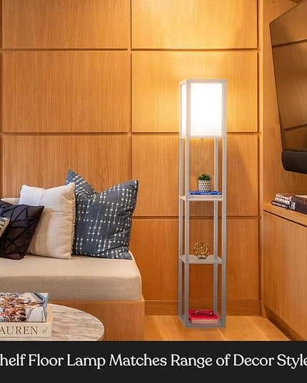 Brightech Maxwell - Modern Shelf Floor Lamp with Lamp Shade and LED Bulb - Corner Display Floor Lamps with Shelves for Living Room, Bedroom and Office - White - LeafyLoom