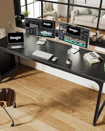 Computer Desk, 70 Inch Office Desk, Gaming Desk with Storage, Writing Desk Work Desk for Home Office, Study, Long Simple Desk, Large Legroom, Metal Frame, Black - LeafyLoom