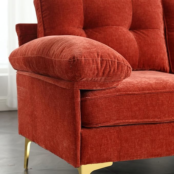 L Shaped Convertible Sleeper Sectional Sofa with Reversible Chaise, 3 Seater Corner Couch Bed with Detachable Pillow Armrest and Golden Metal Legs for Living Room Apartment Small Space - LeafyLoom