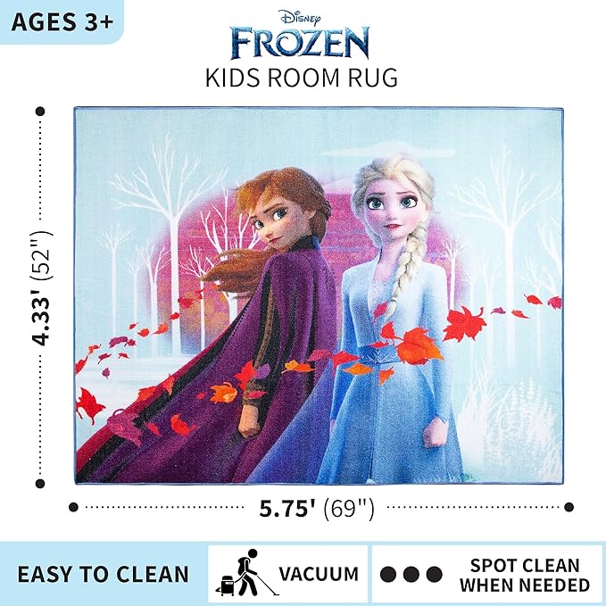 Disney Frozen 2 Kids Room Non Slip Area Rug, 69 in x 52 in, "Official" Disney Product By Franco - LeafyLoom