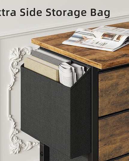 3 Drawer File Cabinet with 18'' Extended Board, Fabric Drawer, Mobile Filing Cabinet Fits A4/Letter Size Files, Rolling Printer Stand with Storage Bag, File Cabinet Home Office, Rustic Brown - LeafyLoom