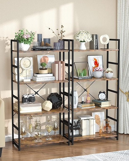 OTK 4 Tier Bookshelf, Tall Bookcase, Office Shelf Storage Organizer, Modern Book Shelf for Living Room, Bedroom, and Home Office, Vintage - LeafyLoom