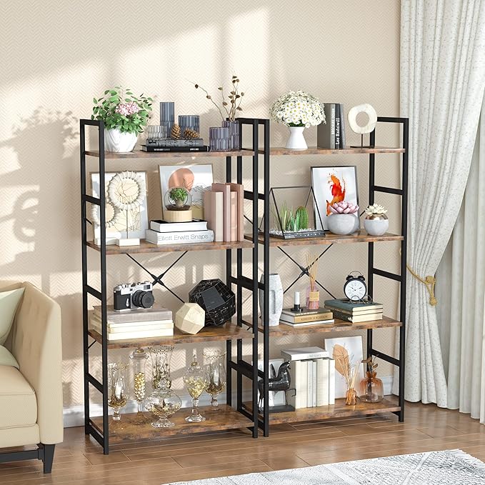 OTK 4 Tier Bookshelf, Tall Bookcase, Office Shelf Storage Organizer, Modern Book Shelf for Living Room, Bedroom, and Home Office, Vintage - LeafyLoom