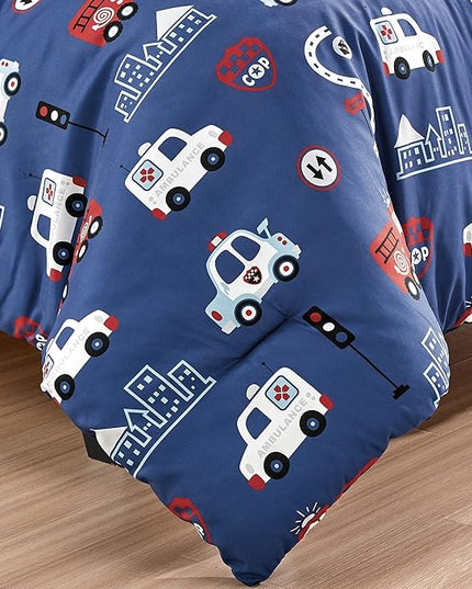 for Kids Fire Turck 4-Piece Comforter Set - Beautiful Motif Design Bedding Set with Embrodery Print - LeafyLoom