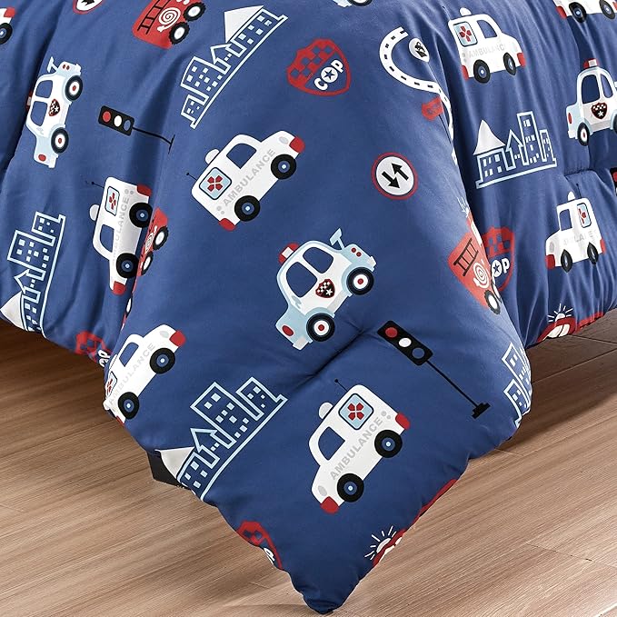 for Kids Fire Turck 4-Piece Comforter Set - Beautiful Motif Design Bedding Set with Embrodery Print - LeafyLoom