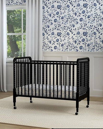 DaVinci Jenny Lind 3-in-1 Convertible Crib in Ebony, Removable Wheels, Greenguard Gold Certified - LeafyLoom