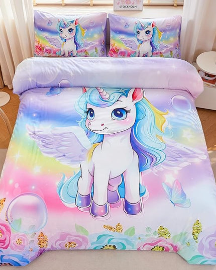 Unicorn Comforter Twin,Princess Twin Comforter,Girls Purple Comforter,Kids Twin Comforter Set for Girls,Unicorn Twin Bedding Set,Unicorn Room Decor - LeafyLoom