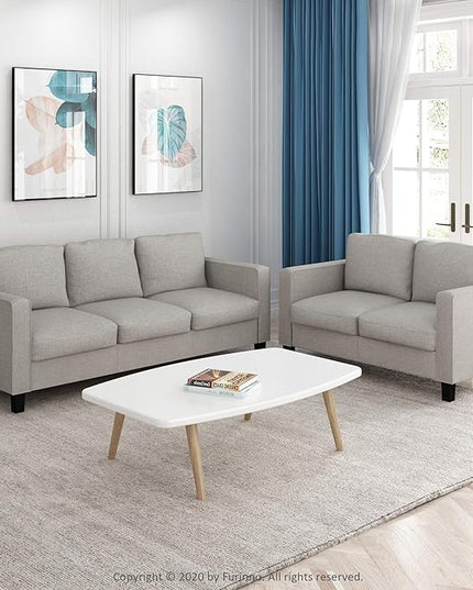 Furinno Bayonne Modern Upholstered 3-Seater Sofa Couch for Living Room, Fog - LeafyLoom