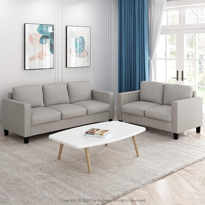 Furinno Bayonne Modern Upholstered 3-Seater Sofa Couch for Living Room, Fog - LeafyLoom