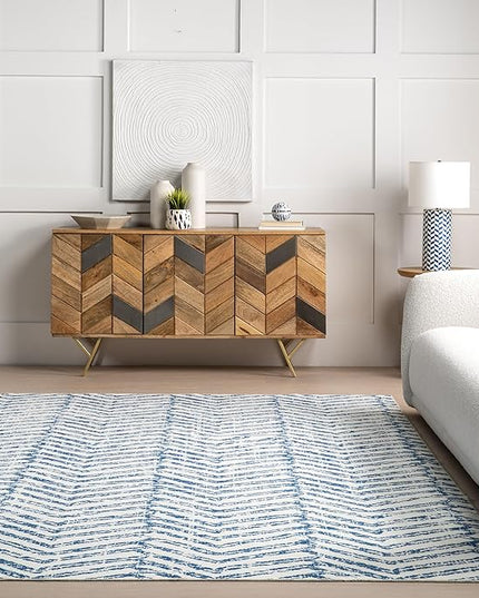 nuLOOM Rosanne Machine Washable Geometric Ultra Thin Runner Rug, 2' 6" x 6', Blue - LeafyLoom