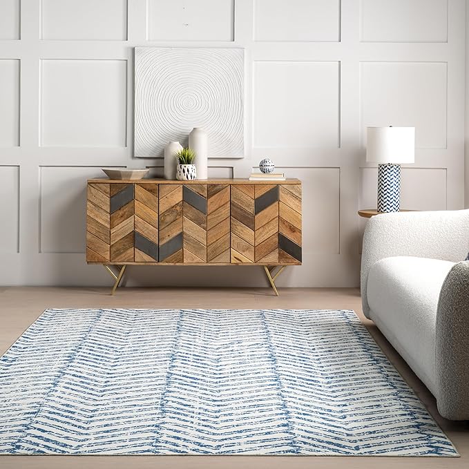 nuLOOM Rosanne Machine Washable Geometric Ultra Thin Runner Rug, 2' 6" x 6', Blue - LeafyLoom