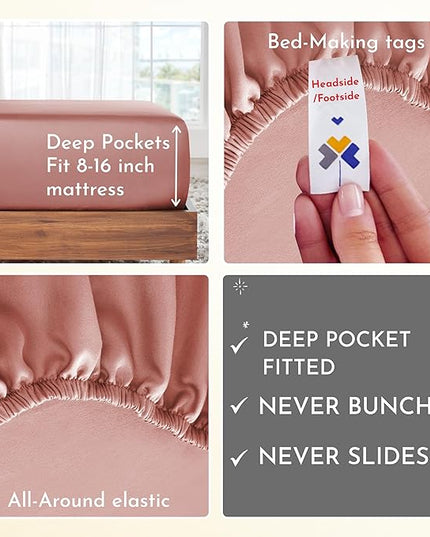California Design Den Queen Size 100 Percent Cotton Sheet Set, 400 Thread Count Sateen Sheets for Queen Size Bed, Soft, Breathable & Cooling 4-Pc Deep Pocket Sheets - Coral Pink - LeafyLoom