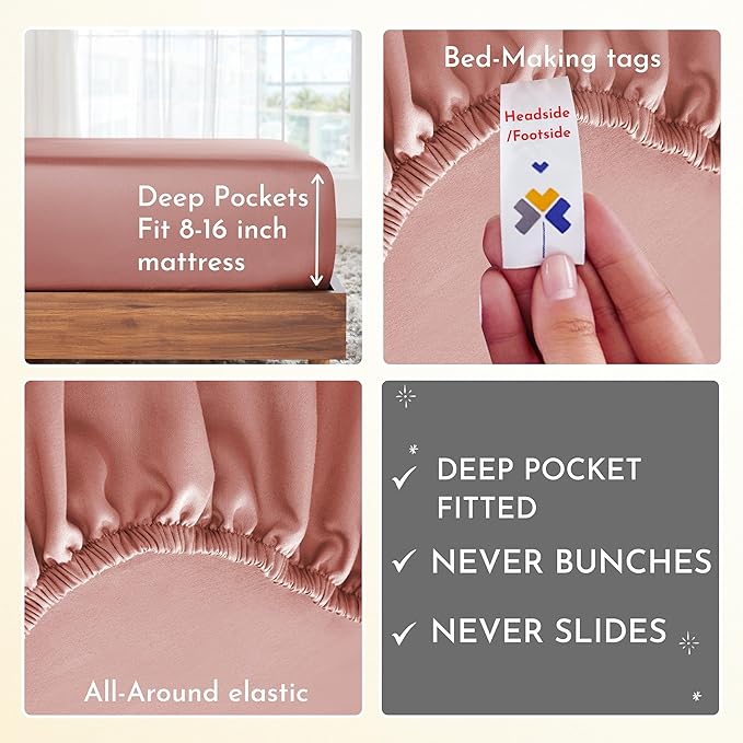 California Design Den Queen Size 100 Percent Cotton Sheet Set, 400 Thread Count Sateen Sheets for Queen Size Bed, Soft, Breathable & Cooling 4-Pc Deep Pocket Sheets - Coral Pink - LeafyLoom