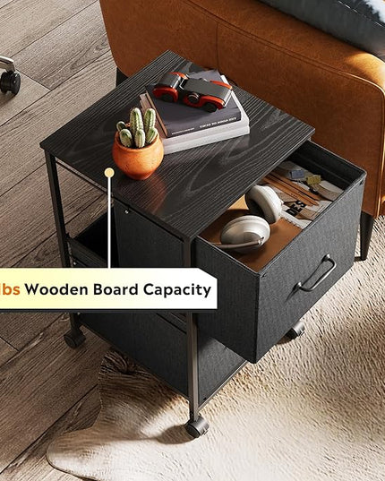 DEVAISE 2 Drawer Mobile File Cabinet, Rolling Printer Stand, Fabric Vertical Filing Cabinet fits A4 or Letter Size for Home Office, Black - LeafyLoom