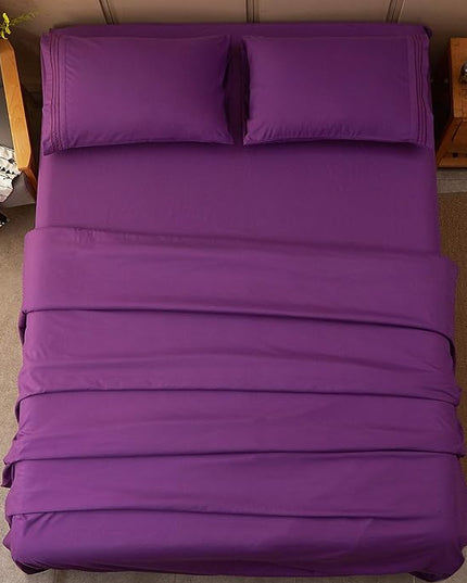 SONORO KATE Bed Sheet Set Super Soft Microfiber 1800 Thread Count Luxury Egyptian Sheets 18-Inch Deep Pocket Wrinkle-3 Piece(Twin Purple) - LeafyLoom