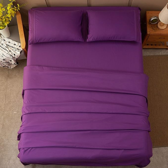 SONORO KATE Bed Sheet Set Super Soft Microfiber 1800 Thread Count Luxury Egyptian Sheets 18-Inch Deep Pocket Wrinkle-3 Piece(Twin Purple) - LeafyLoom
