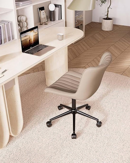YOUNIKE Office Chair Swivel Desk Chair Upholstered Faux Leather Height Adjustable with Wheels Computer Task Chair Modern Rolling Armless Ergonomic High Back, Khaki, Loads 300 lbs - LeafyLoom