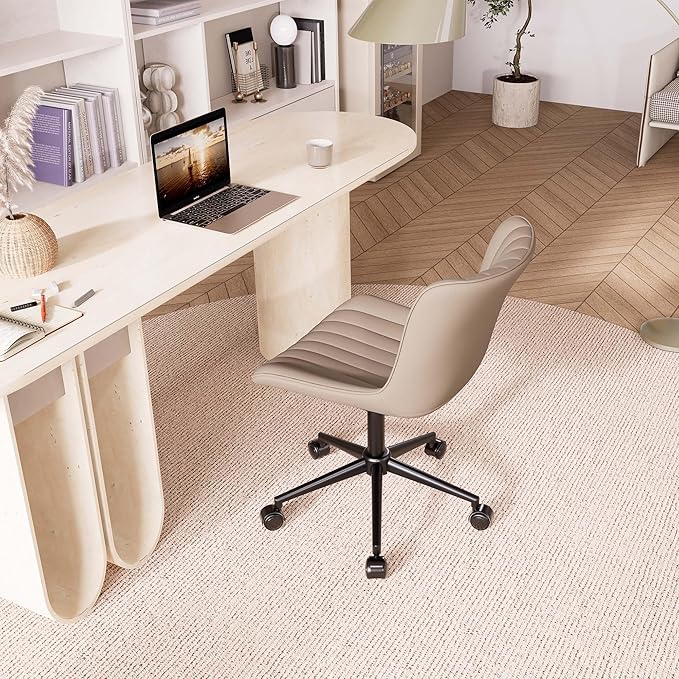 YOUNIKE Office Chair Swivel Desk Chair Upholstered Faux Leather Height Adjustable with Wheels Computer Task Chair Modern Rolling Armless Ergonomic High Back, Khaki, Loads 300 lbs - LeafyLoom